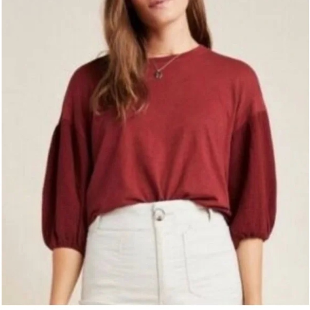 Anthropologie Velvet by Graham and Spencer Margot Knit Top Puff Sleeve Shirt 1X